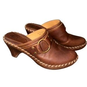 Frye Charlotte O Ring Stitched Harness Brown Leather Clogs Women’s 9 Brown